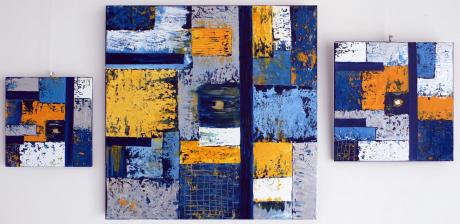 Triptychon Karo-Silber-blau Modern Art Nr. 99a-c - Ina Linden - Array auf Array - Array - Array Triptychon Karo-Silber-blau Modern Art Nr. 99a-c - Ina Linden - Array auf Array - Array - Array