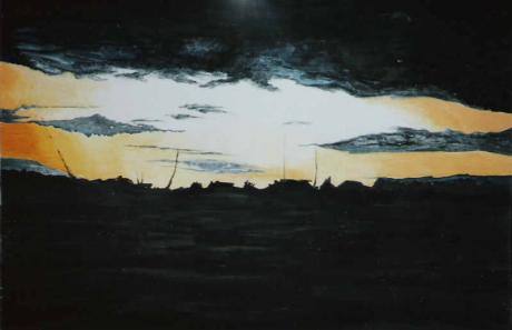 Abendstimmung bei Rhein-Main-Flughafen (1998) Ingr - Ingrid Maria Rheinfels - Array auf Array - Array - 