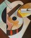 Komposition Musikinstrumente mit Tisch - Wolfgang Blümel - Acryl auf Leinwand - - Komposition Musikinstrumente mit Tisch - Wolfgang Blümel - Acryl auf Leinwand - -