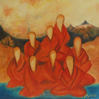 Buddhistische Mönche an einer Wasserstelle - Hans Jörg Hamann - auf - Array - Buddhistische Mönche an einer Wasserstelle - Hans Jörg Hamann - auf - Array -