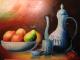 Porzellan und Obst - Bernd Seidewitz - Ãl auf Pappe - Stillleben-Obst - Realismus Porzellan und Obst - Bernd Seidewitz - Ãl auf Pappe - Stillleben-Obst - Realismus