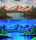 Berglandschaft Schwarzlichtmalerei - Felix Fratila - Acryl auf Leinwand - Berge-See-Wald - Klassisch Berglandschaft Schwarzlichtmalerei - Felix Fratila - Acryl auf Leinwand - Berge-See-Wald - Klassisch