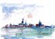 Blick auf Stralsund - Wolfgang Wähnelt - Aquarell auf Karton - Stadtansichten-Küste - Blick auf Stralsund - Wolfgang Wähnelt - Aquarell auf Karton - Stadtansichten-Küste -